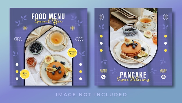 Vector set of aesthetic pancake food menu promotion instagram post social media with design banner template