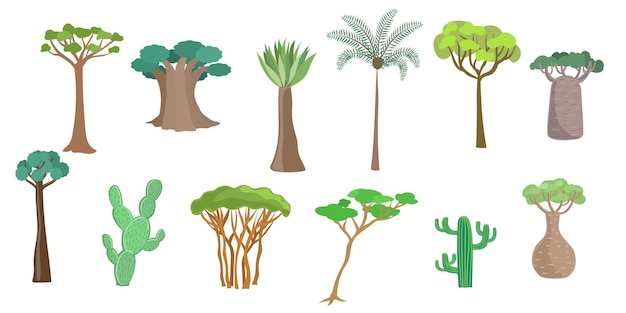 Set of African trees and plants Vector