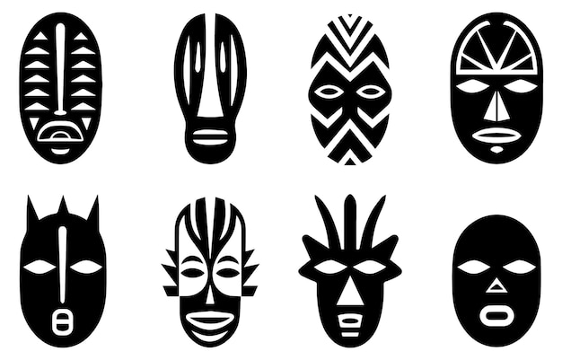 Set of African Tribal Masks Tribal Masks vector illustration