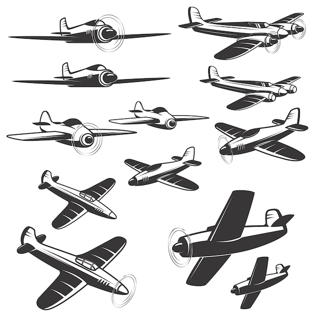 Set of aircraft icons  on white background.  elements for , emblem, sign.  illustration.