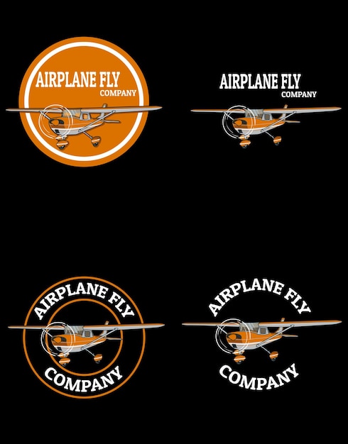 Set airplane logo on black background