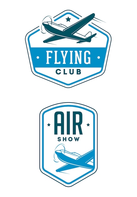 Set of airplane show labels and elements. Flying club. Air show.