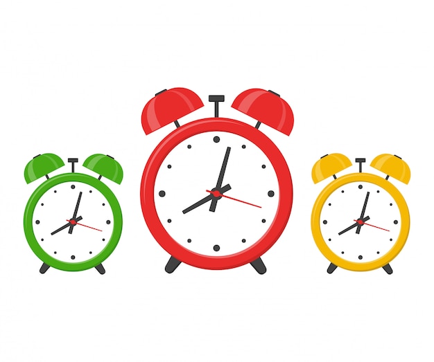 Set Alarm clocks isolated on white background in flat style.