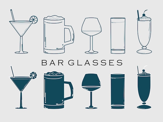 Vector set of alcohol glasses vector illustration bar glasses flat icon