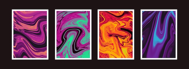 Set of alcohol ink splash drip backgrounds. Colorful watecolor posters collection. Modern abstract backdrops vector design.