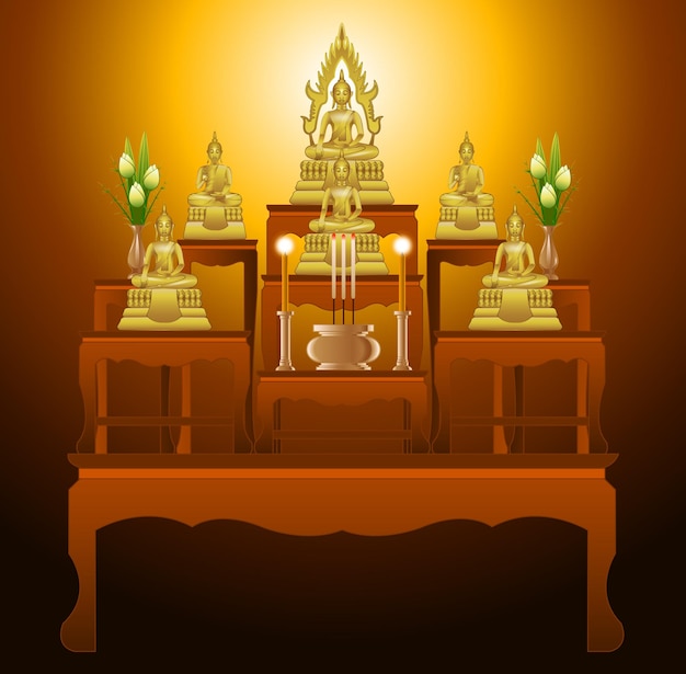 Set of altar table type nine tables in gradient designsuitable for all of Buddhism ceremonyvector illustration