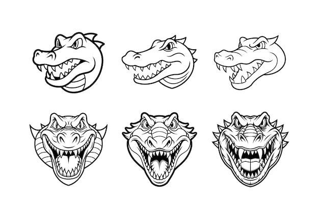 Set of American cute alligator logo type line art design and vector illustration