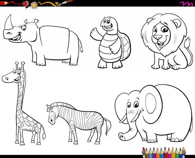 Set of animal characters color book