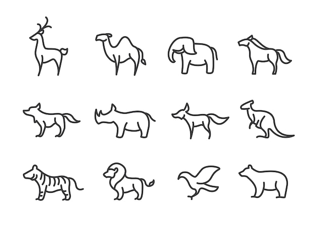 Set of animal curve line icon