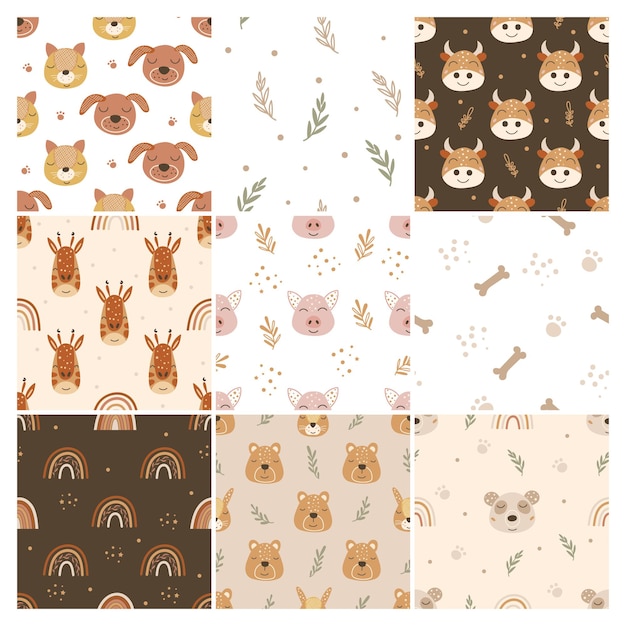 Set of animal patterns in boho style.  