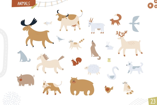 Set of animals Cartoon funny illustration isolated on white background Vector art