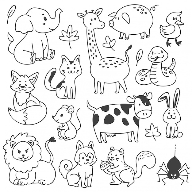 Set of animals doodle isolated on white