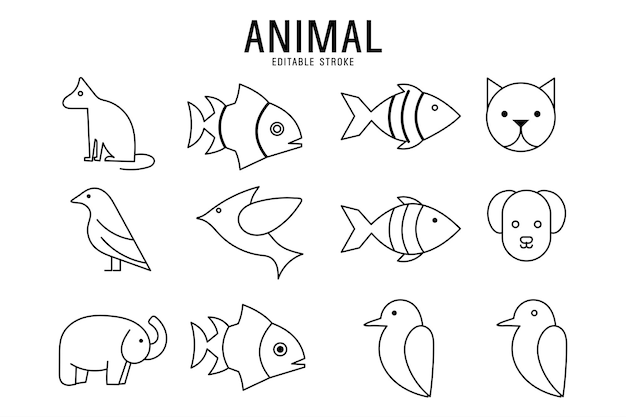 Vector set animals icon collection design vector stroke