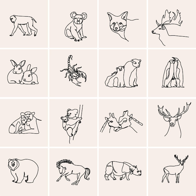 Set of animals line art