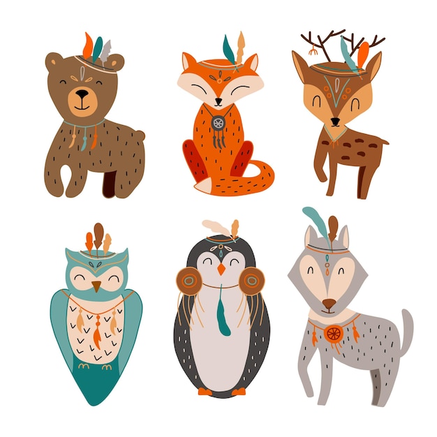 A set of animals in the Scandinavian style for the nursery Vector illustration Animals