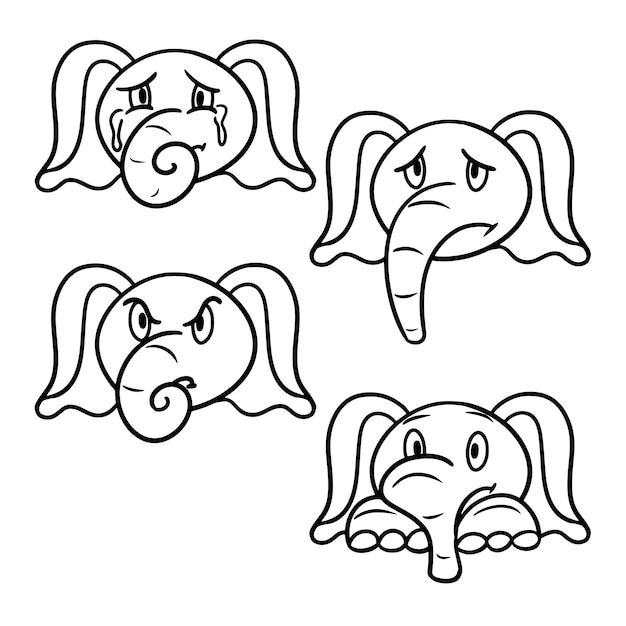 A set of animals with different emotions Monochrome cartoon vector illustration coloring book