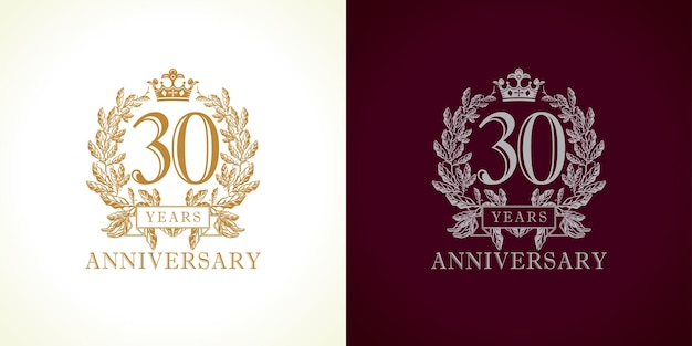 Set of anniversary icons. VIP design. 30 years old celebration. Silver and gold collection.