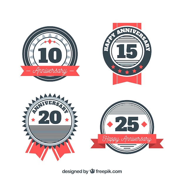 Set of anniversary labels in flat style