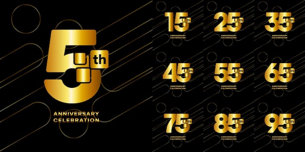 Set of Anniversary logo designs Gold numbers on abstract background Vector Illustration EPS10