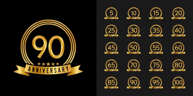 Set of anniversary logotype. Golden anniversary celebration emblem design.