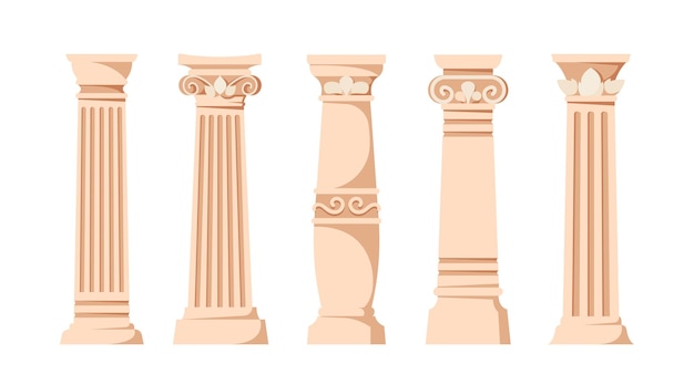 Set of Antique Pillars Roman Renaissance Columns With Ornament Ancient Classic Ivory Marble Classic Architecture