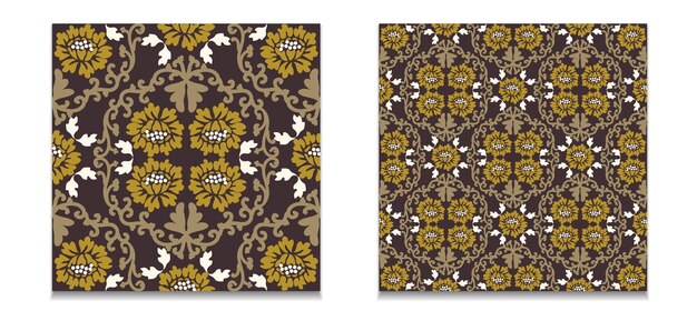 Set of antique vector ornaments A collection of damask seamless patterns Brown gold white