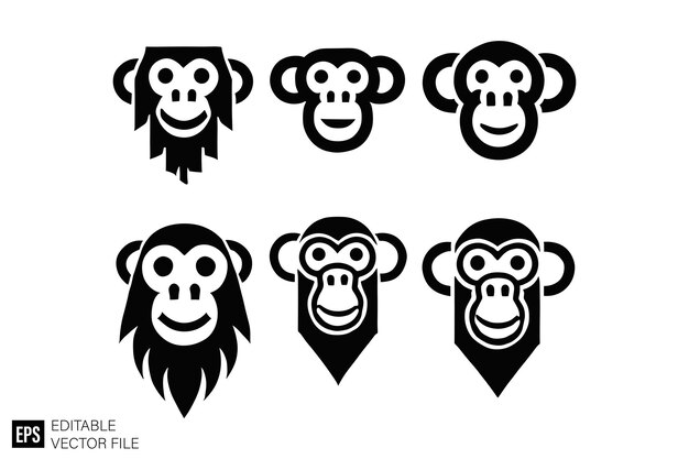 Vector set of ape monkey illustration silhouette black and white isolated vector collection graphic design