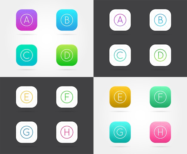 Set of App Icon Templates with Guidelines Vector Fresh Colour