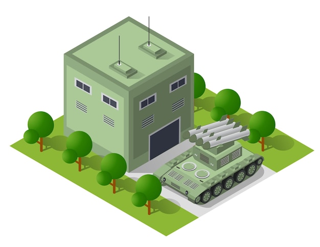 Set of army armed troop isometric armed military transport objects