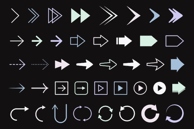 Set of arrow icons of various shapes