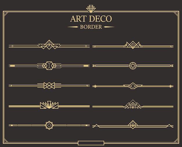 Set of Art deco gold calligraphic page dividers.