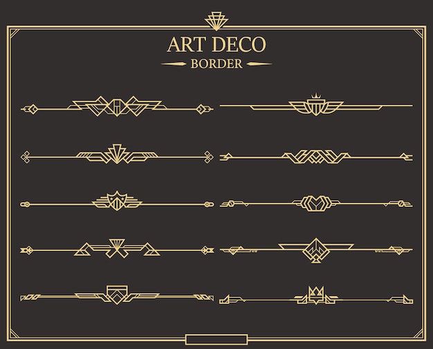 Set of Art deco gold calligraphic page dividers.