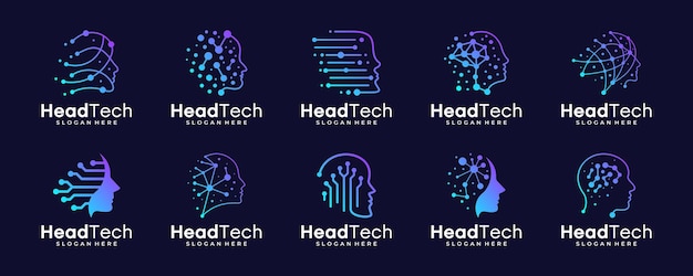 set of artificial intelligence logo icon design vector illustrations