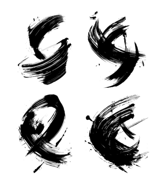 Vector set artistic complete brush stroke black and white