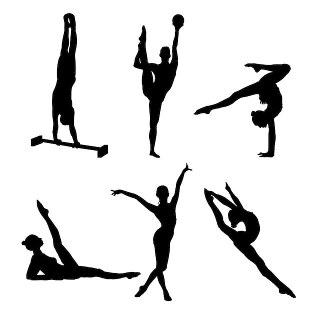 Set of artistic gymnastics vector design silhouettes