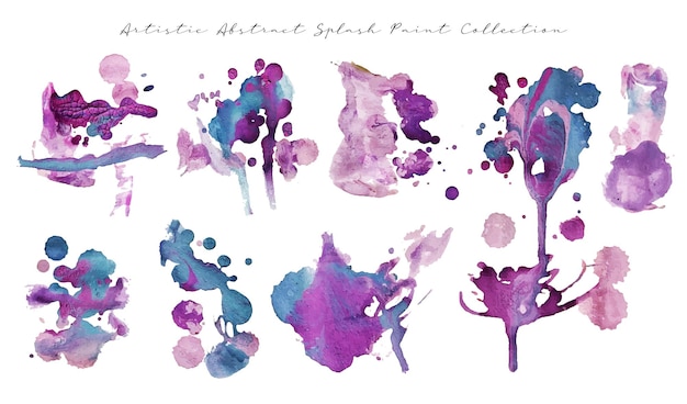 a set of artistic hand painted violet and blue abstract splash paint