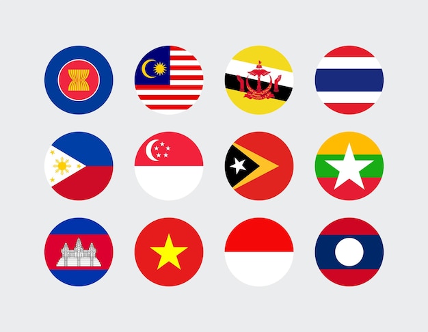 Set of ASEAN Country Round Flag