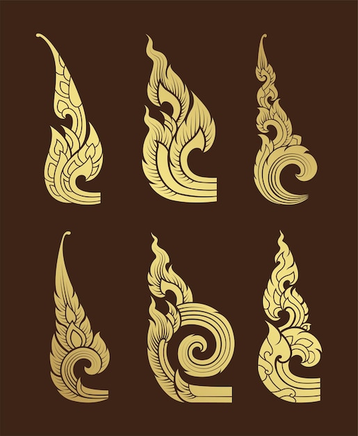 Set asian art element and background pattern decoration motifs for ceiling pattern Premium Vector