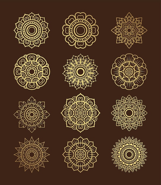 Set asian art element and background pattern decoration motifs for ceiling pattern Premium Vector