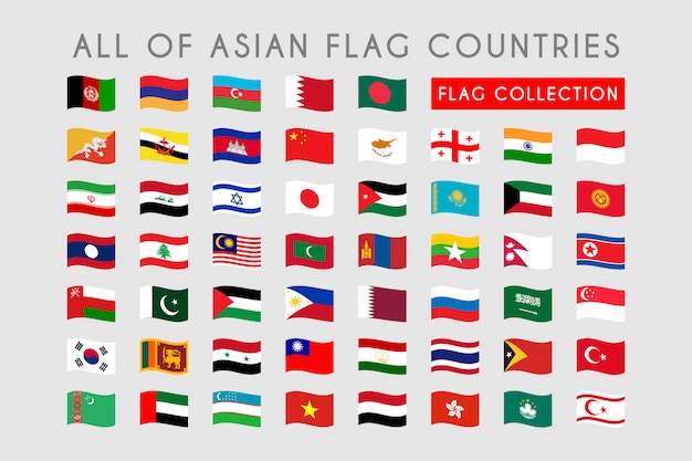 Set of Asian Wave Flag Countries