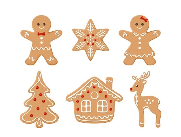 Set of assorted Christmas gingerbread cookies.