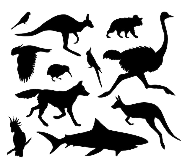 Set of Australian wild animals silhouettes