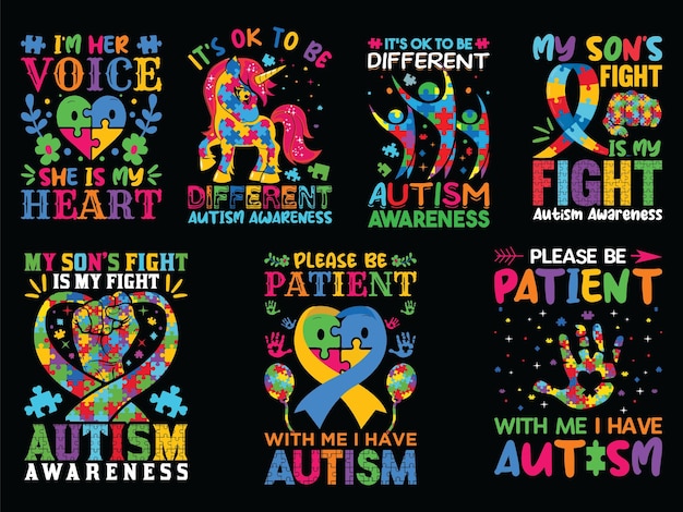 set of Autism special designs for t-shirts, posters, crafts etc. all designs are colorful and follow