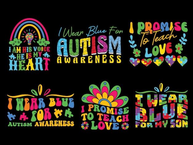 Set of autism special designs for tshirts posters crafts etc all designs are colorful Vol 7