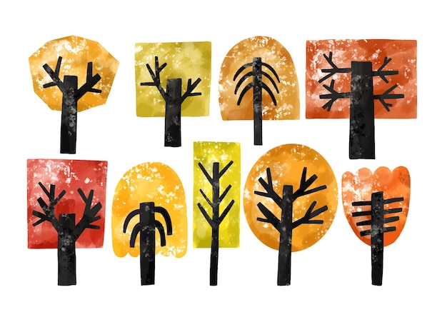 Vector set of autumn colored trees on isolated background childrens s