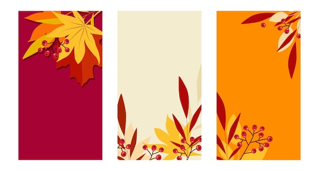 Set of autumn leaves vector background with space for text. Vector illustration for banners, posters