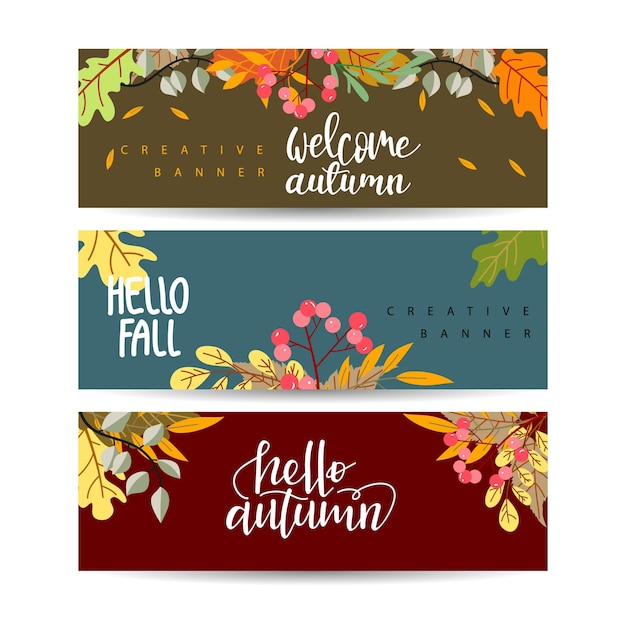 Set of autumn sale banners design discounts and special offer Shopping background label for business promotion Vector illustration