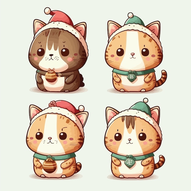 Set of avatar cats in Christmas costumes. illustration Character