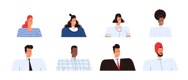 Set of avatars for business people. Team of different nationalities. Isolated on a white background.