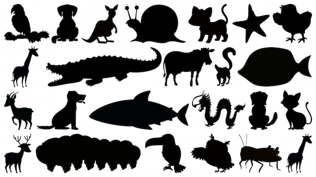 Vector set of b&w sihouette isolated animals 